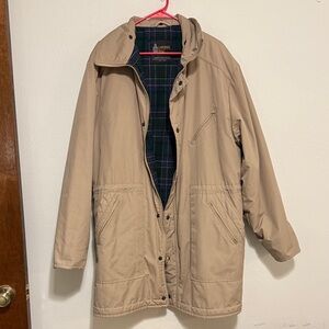 Vintage Long Men's Beige Jacket with Flannel Lining